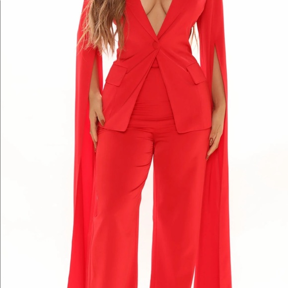 RED SATIN PANTSUIT **SZ-1X** - Picture 2 of 3